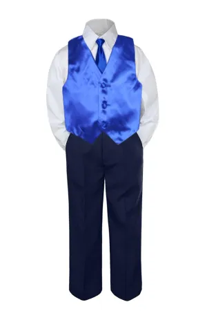 Leadertux 4pc Baby Toddler Boys Royal Blue Vest Necktie Navy Blue Pants Suit S-7 (6)