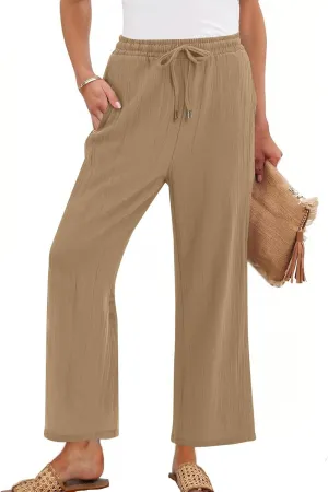 Linen Pants Women Wide Leg Loose High Waisted Summer Casual Palazzo Pants Trendy Flowy Straight Leg Beach Capri Pant