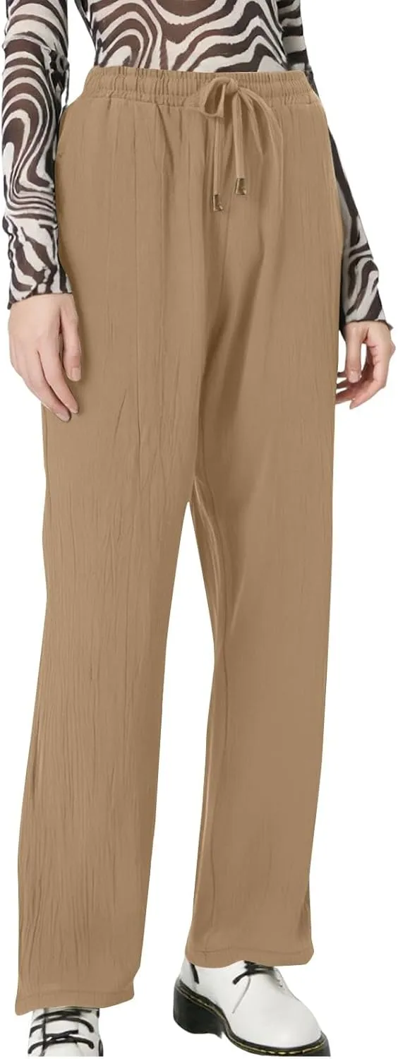 Linen Pants Women Wide Leg Loose High Waisted Summer Casual Palazzo Pants Trendy Flowy Straight Leg Beach Capri Pant