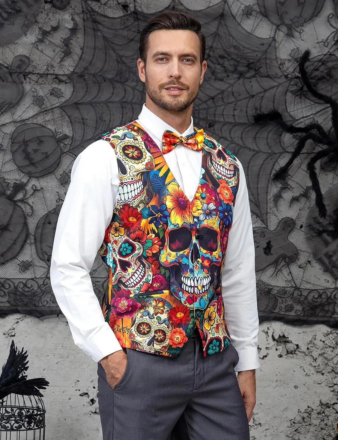 LINOCOUTON Men's Festival Suit Vest with Bow Tie