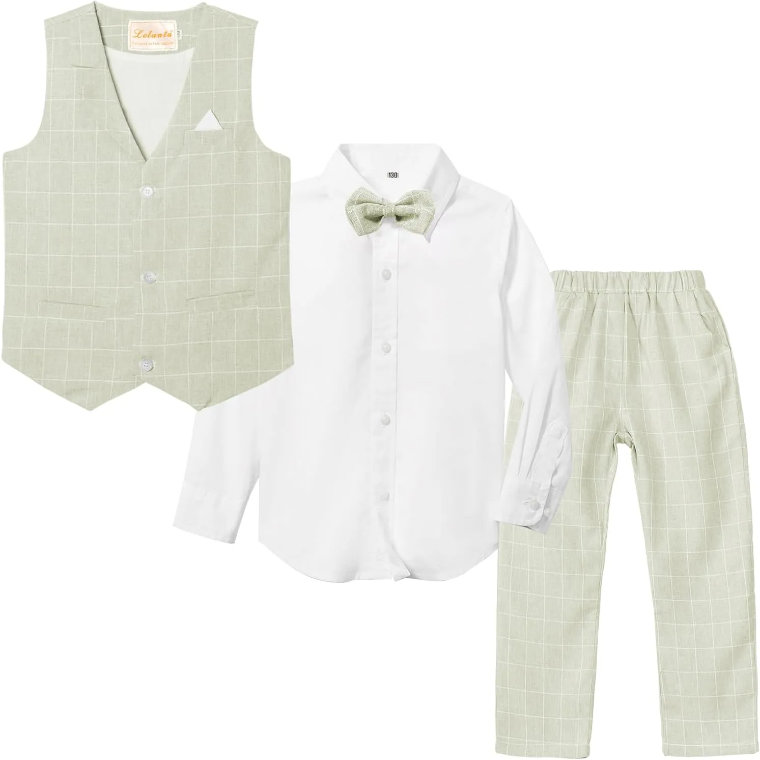 LOLANTA Boys Vest Suits 4PCs Wedding Ring Bearer Outfits Wasitcoat Shirt Pants Bow Tie 2-13 Years