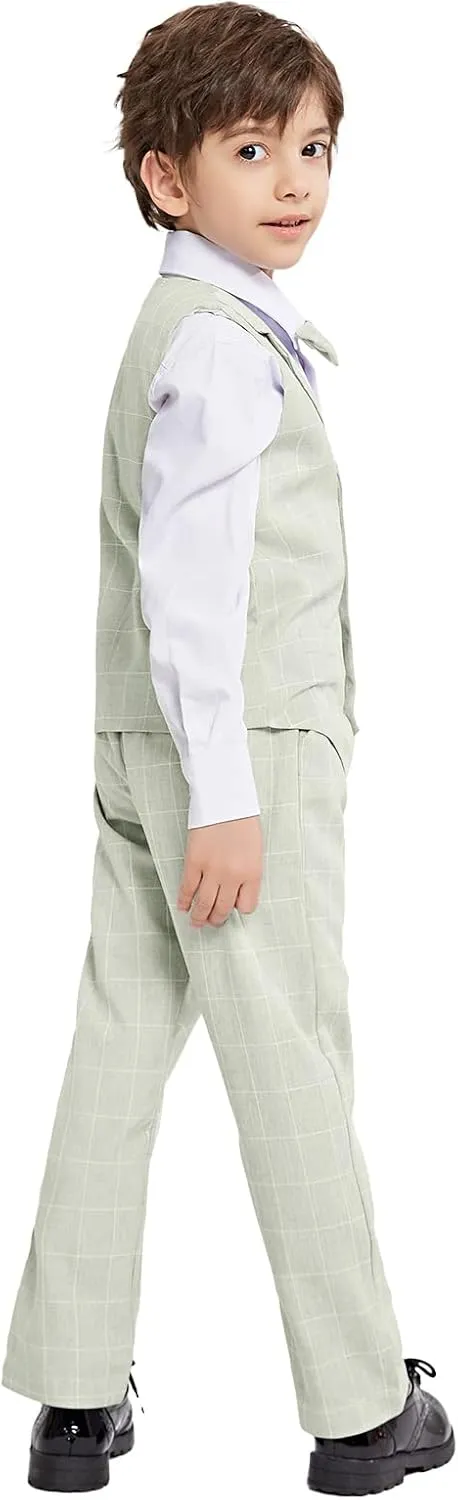 LOLANTA Boys Vest Suits 4PCs Wedding Ring Bearer Outfits Wasitcoat Shirt Pants Bow Tie 2-13 Years