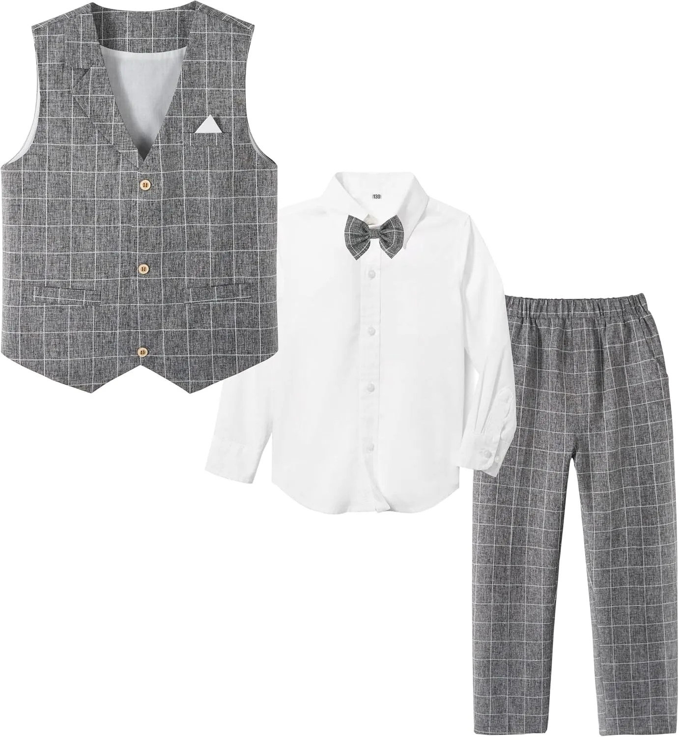 LOLANTA Boys Vest Suits 4PCs Wedding Ring Bearer Outfits Wasitcoat Shirt Pants Bow Tie 2-13 Years