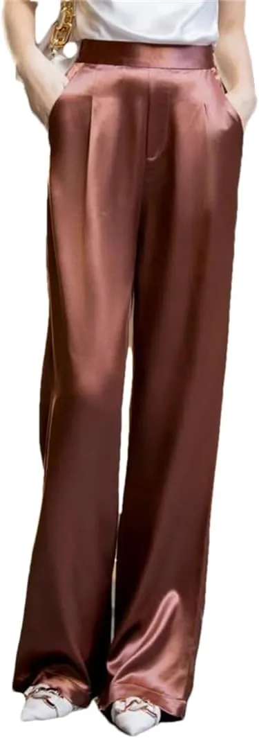 Loose High Waist Satin Pants for Women Long Pants Wide Leg Trousers