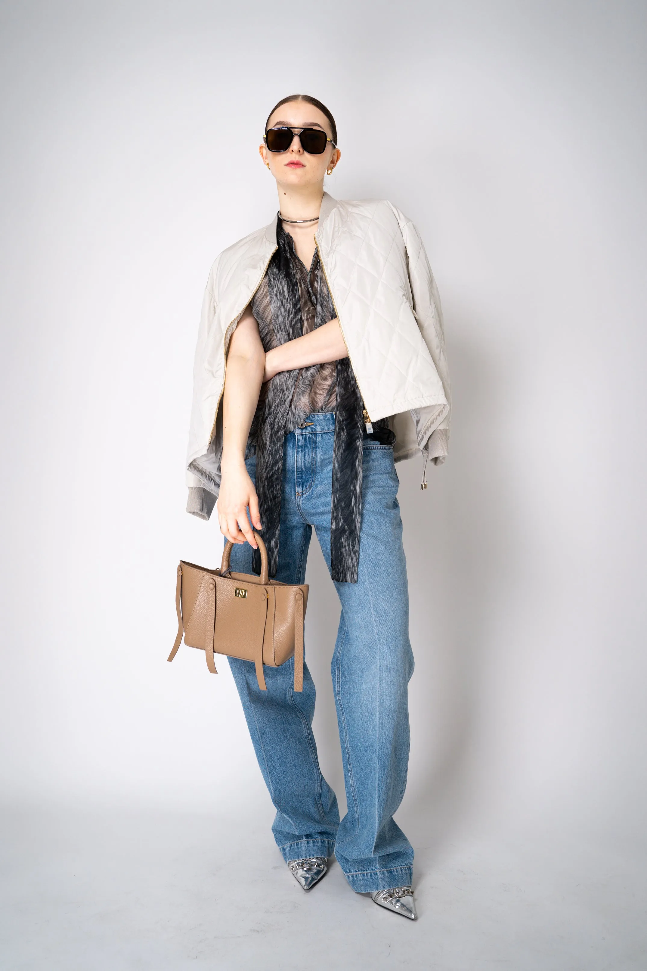 Lorena Antoniazzi Layered Quilted Bomber Jacket in Beige