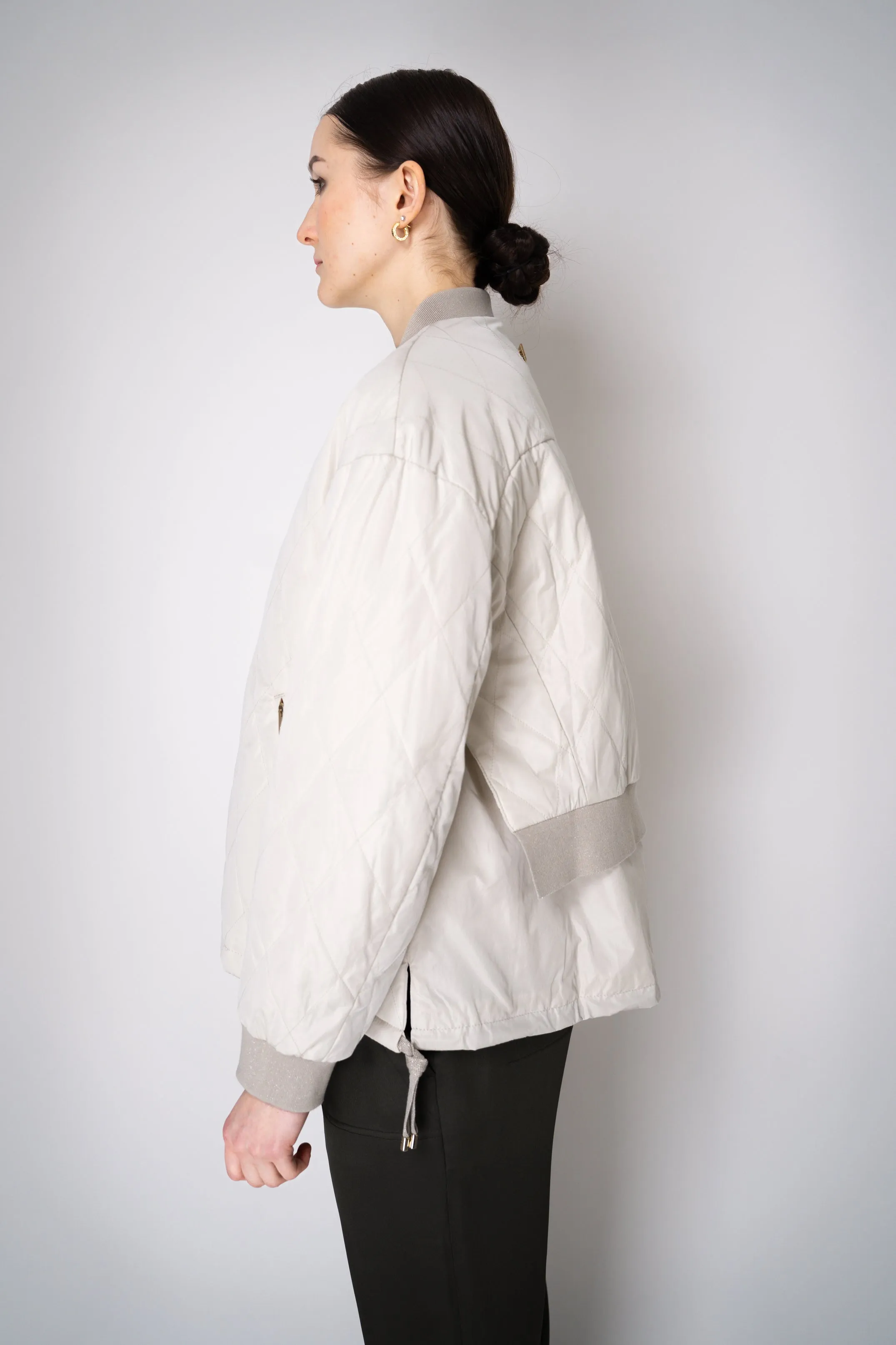 Lorena Antoniazzi Layered Quilted Bomber Jacket in Beige