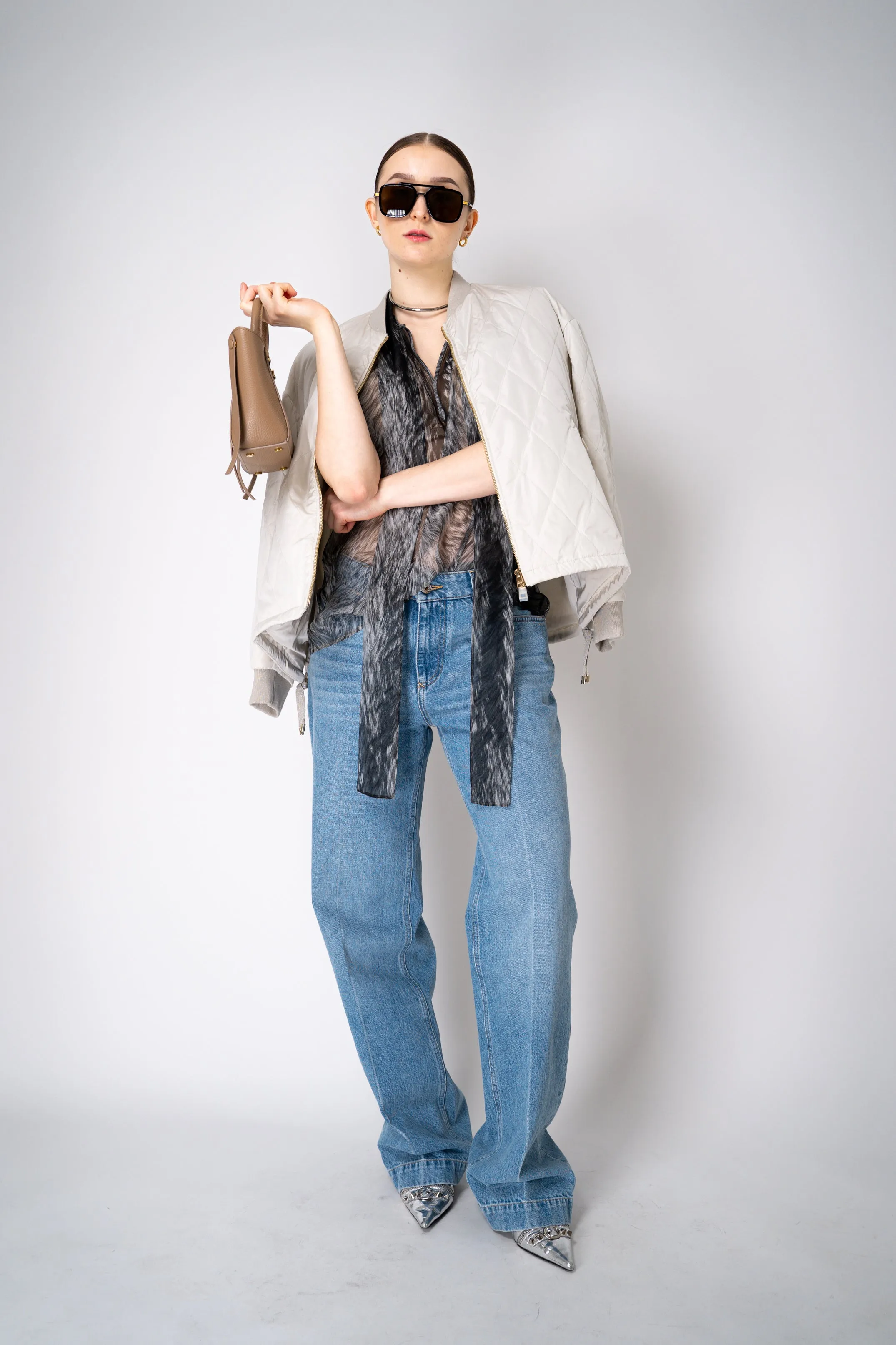 Lorena Antoniazzi Layered Quilted Bomber Jacket in Beige