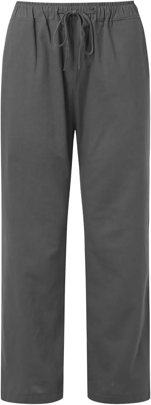 Lounge Linen Pants Women Baggy Casual Summer Solid Color Straight Leg Beach High Waist Linen Pants Comfy Lounge Trousers