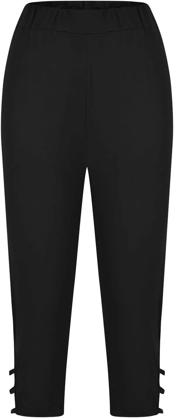 maisdgop Women's Capri Pants Tummy Control Knee Length Yoga Leggings Casual Sexy Solid Cutout High Waisted Cropped Pant