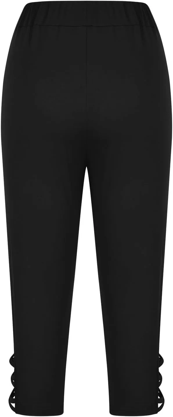 maisdgop Women's Capri Pants Tummy Control Knee Length Yoga Leggings Casual Sexy Solid Cutout High Waisted Cropped Pant
