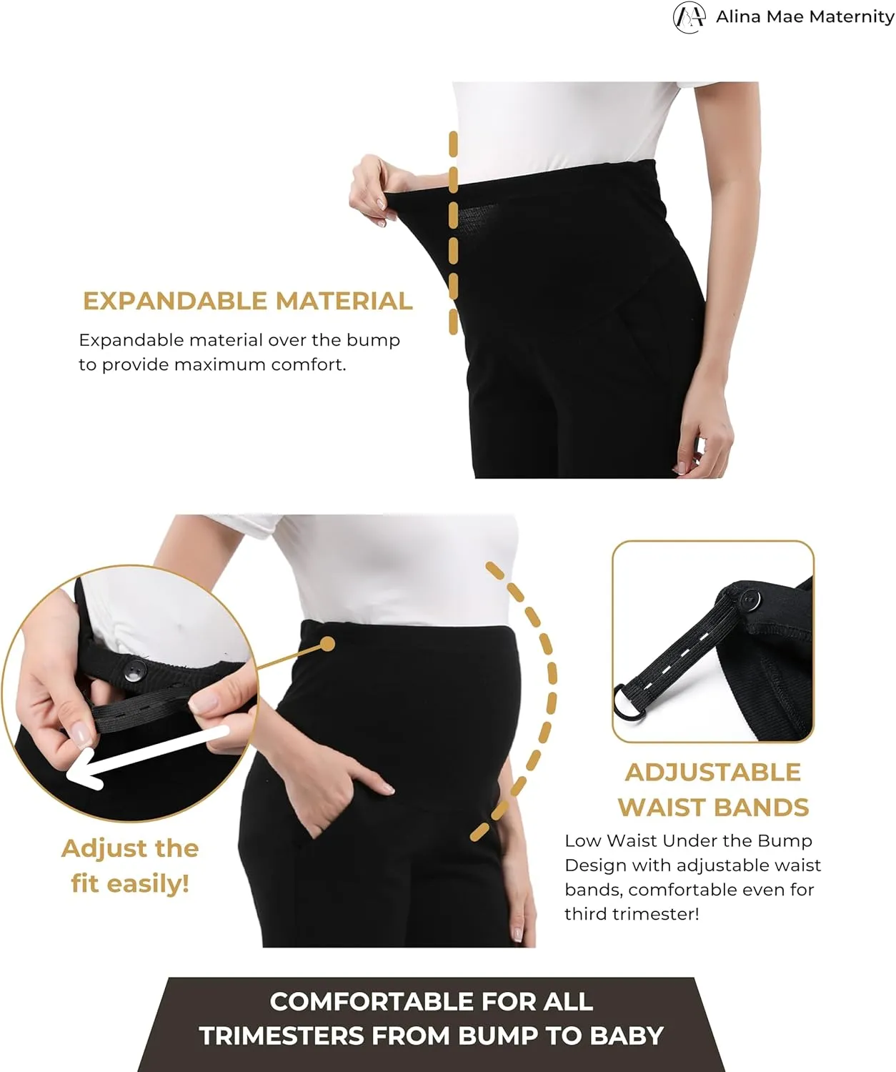 Maternity Pants Work Over The Belly with Pockets, Womens Pregnancy Dress Pants Office Clothes Trousers Stretch Summer