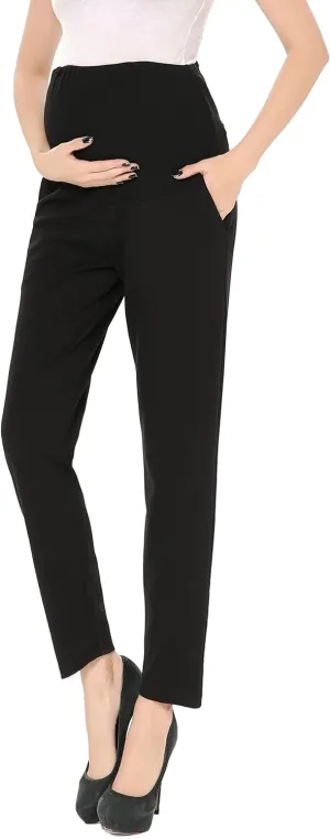 Maternity Pants Work Over The Belly with Pockets, Womens Pregnancy Dress Pants Office Clothes Trousers Stretch Summer