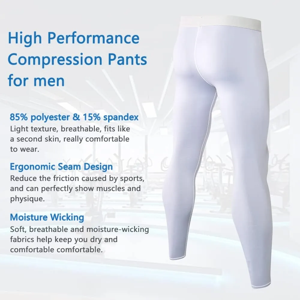 Men Compression Pants Football Basketball Leggings Spandex Tights for Active Athletic Workout Running Cool Dry