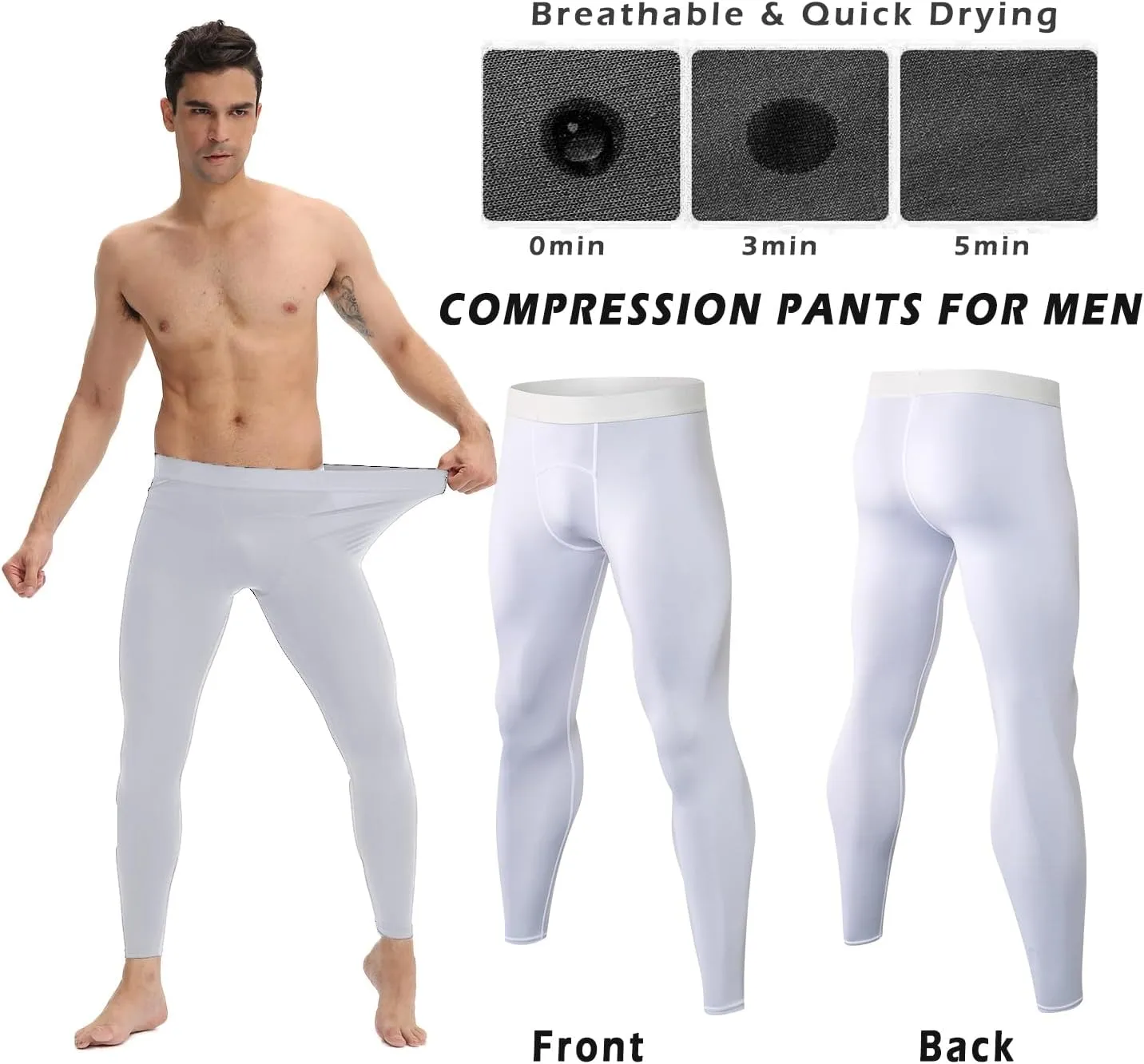 Men Compression Pants Football Basketball Leggings Spandex Tights for Active Athletic Workout Running Cool Dry