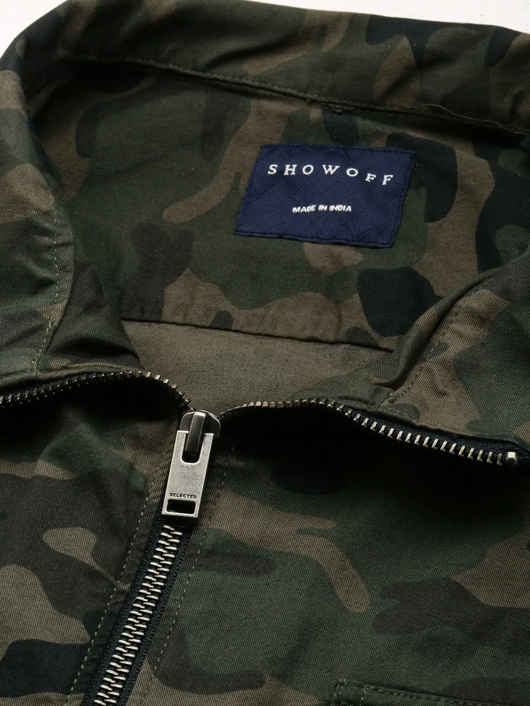 Men Green Printed Casual Jacket