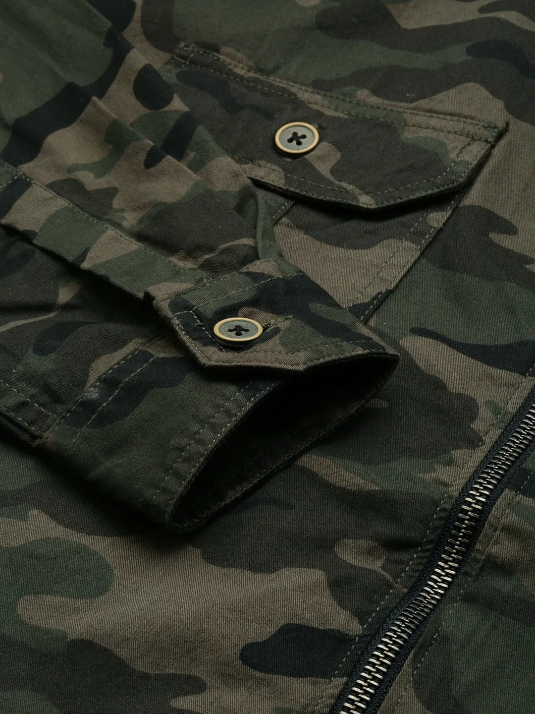 Men Green Printed Casual Jacket