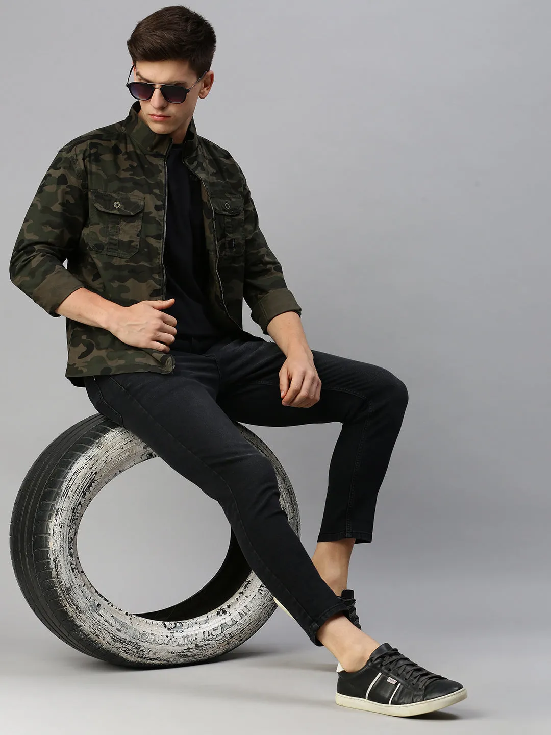 Men Green Printed Casual Jacket