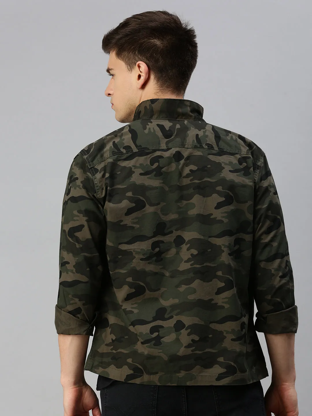 Men Green Printed Casual Jacket