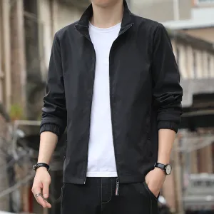 Mens Casual Jacket  Slim Fit  Stand Collar  Zip Front  Lightweight Wind Resistant