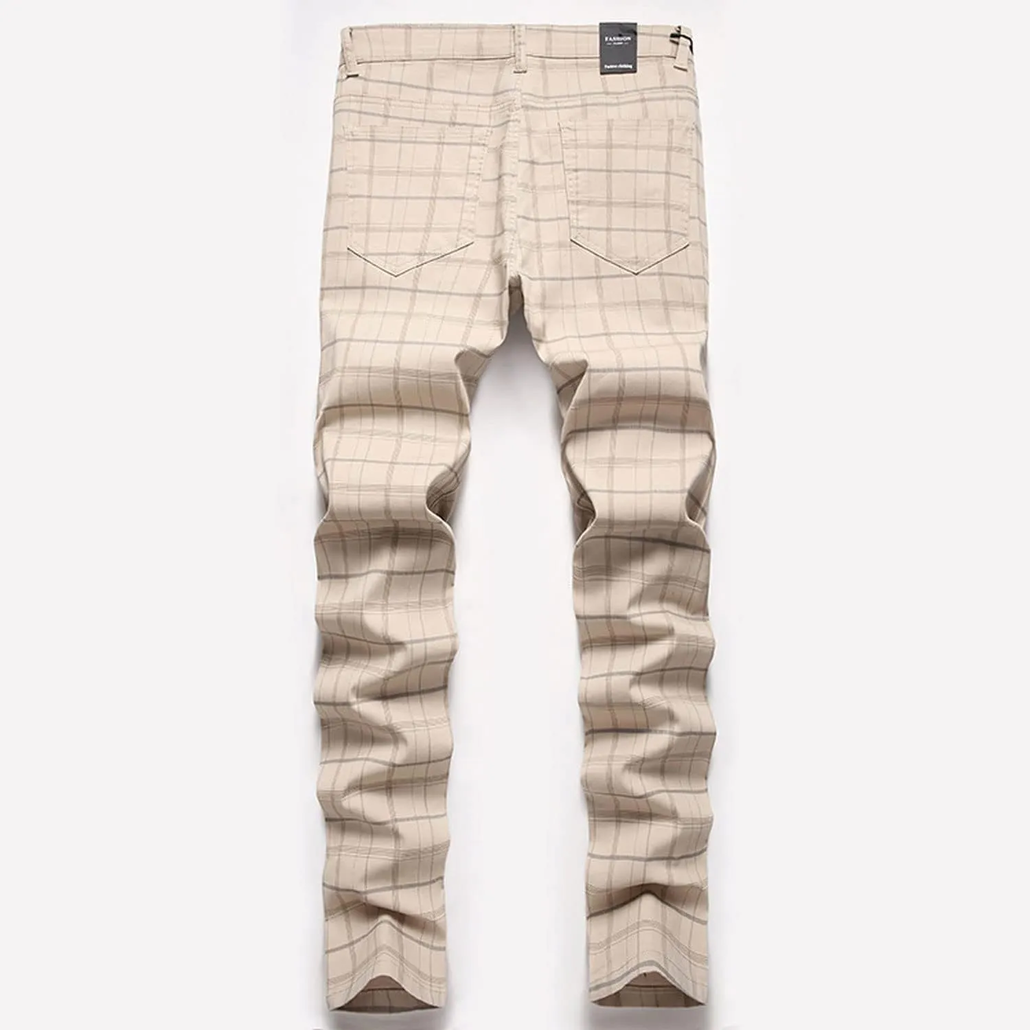 Mens Casual Plaid Chino Pants Fashion Lightweight Flat-Front Stretch Skinny Slim Fit Business Dress Pants