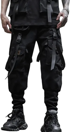 Men's Jogger Pants Punk Cargo Baggy Techwear Hip Hop Harem Pants Streetwear Tactical Track Pants Black White