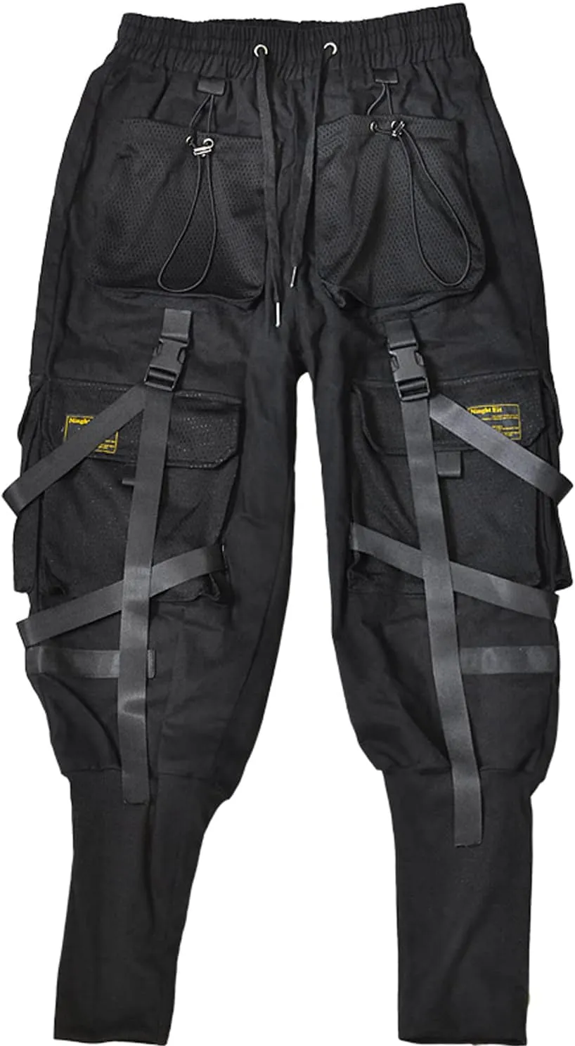 Men's Jogger Pants Punk Cargo Baggy Techwear Hip Hop Harem Pants Streetwear Tactical Track Pants Black White