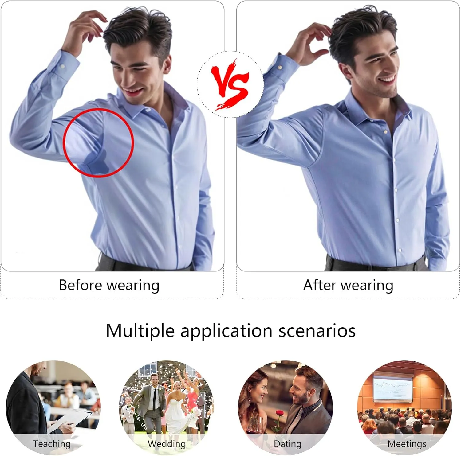 Mesh Sweatproof Undershirt, Men's T-Shirt with Underarm Sweat Pads, Quick-Dry Short Sleeve, V Neck