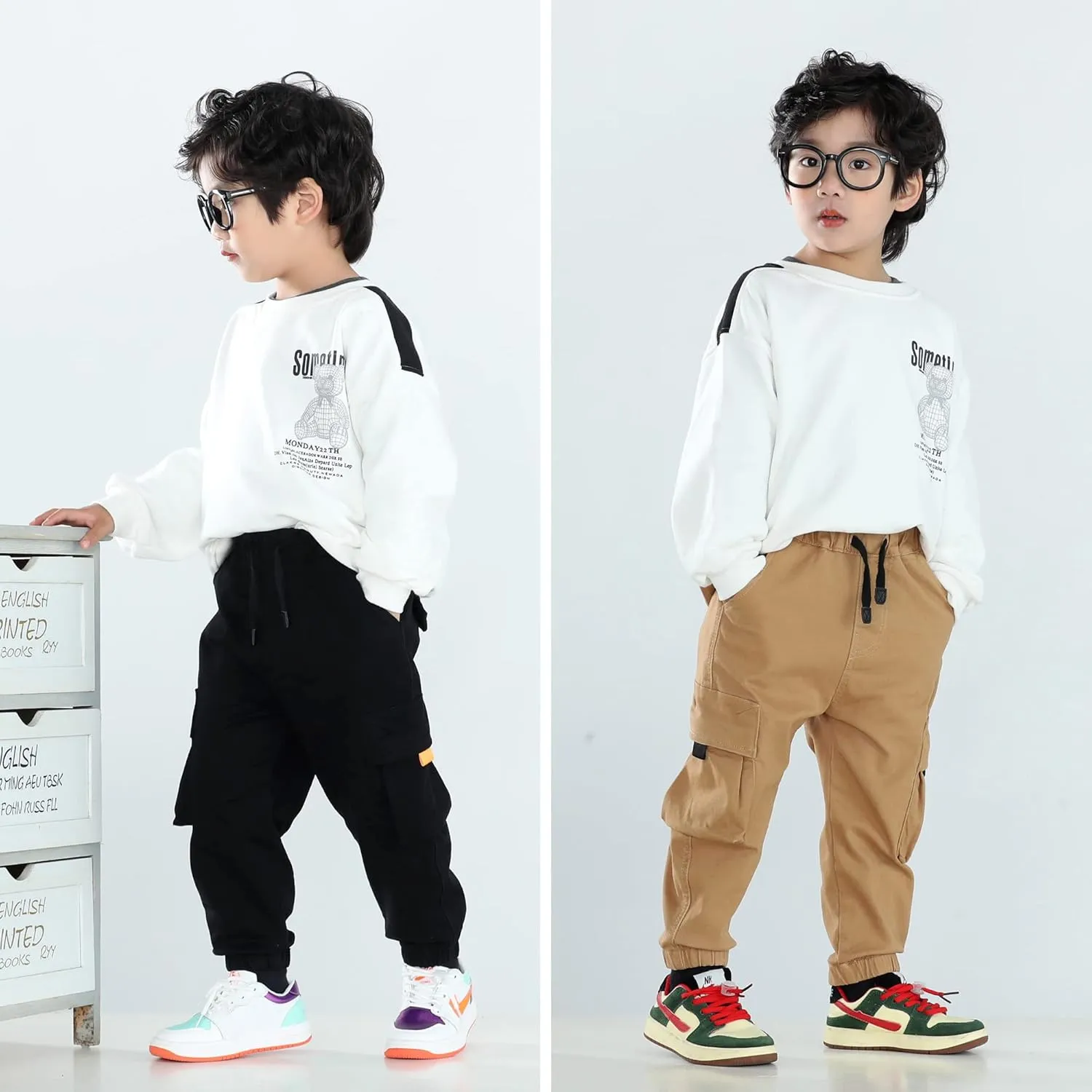 MINI PANDA Toddler Pants, Black Pants Toddler Boys or Girls, Little Boy Pants 2-Pieces