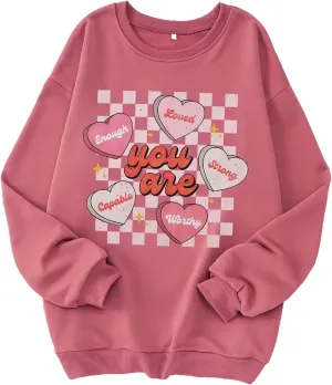 MODNTOGA Women's Valentine Sweatshirt Love Graphic Crewneck Tops You Are Letter Print Long Sleeve Pullover Sweatshirt
