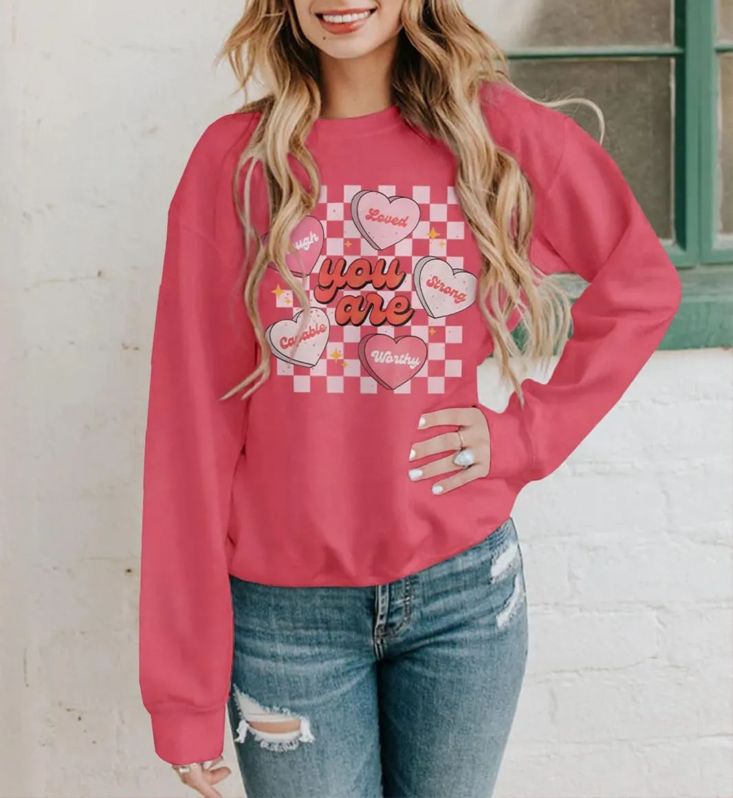 MODNTOGA Women's Valentine Sweatshirt Love Graphic Crewneck Tops You Are Letter Print Long Sleeve Pullover Sweatshirt