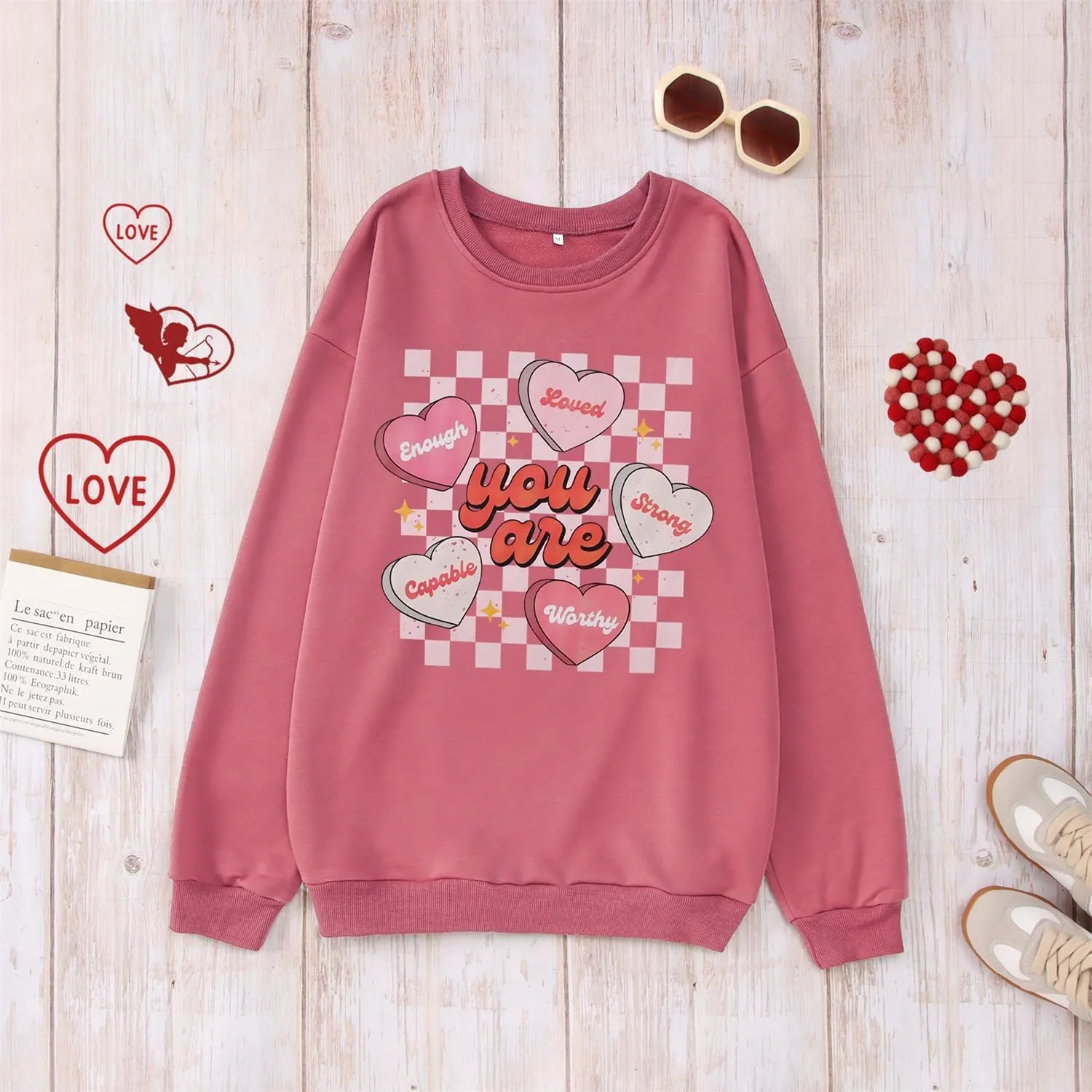 MODNTOGA Women's Valentine Sweatshirt Love Graphic Crewneck Tops You Are Letter Print Long Sleeve Pullover Sweatshirt