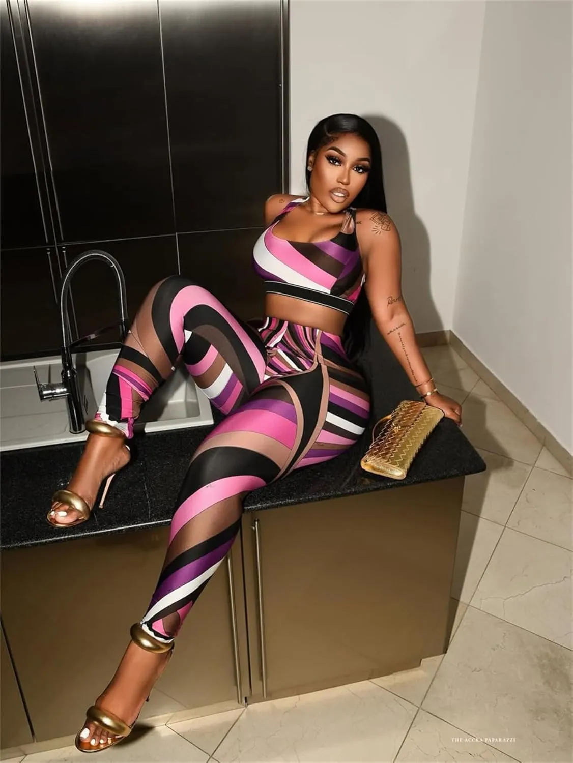 Molilove Womens Sexy 2 Piece Outfits Color Block Sleeveless Crop Top Bodycon Pants Tracksuit Summer Y2K Party Clubwear