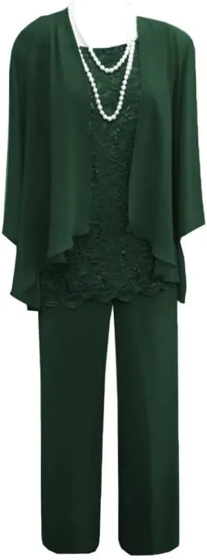 Mother of The Bride Pant Suits for Wedding Chiffon 3 Pieces Formal Pantsuits for Women Evening Party