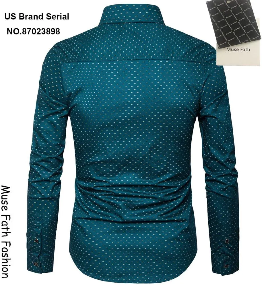 MUSE FATH Men's Printed Cotton Casual Long Sleeve Regular Fit Dress Shirt
