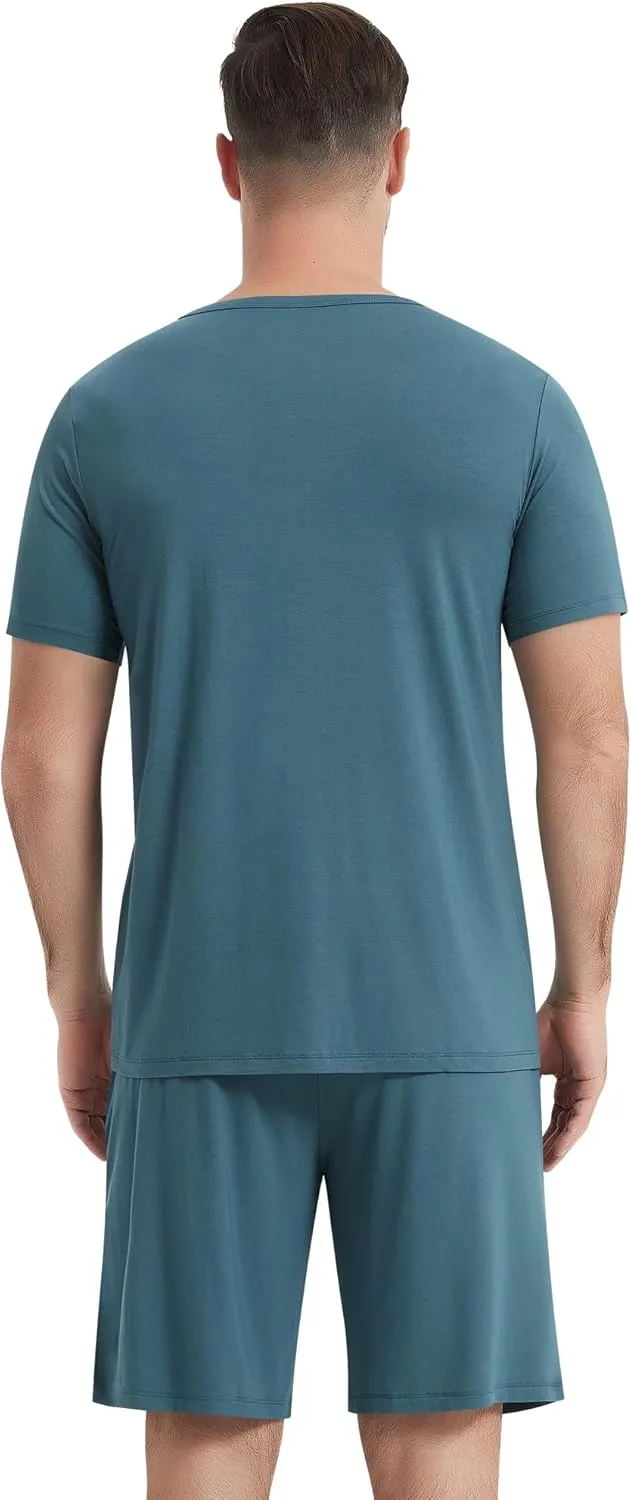 NACHILA Pajamas Sets for Men-Viscose Made from Bamboo, Short Sleeve Sleepwear Button Pjs with Shorts Soft Loungewear