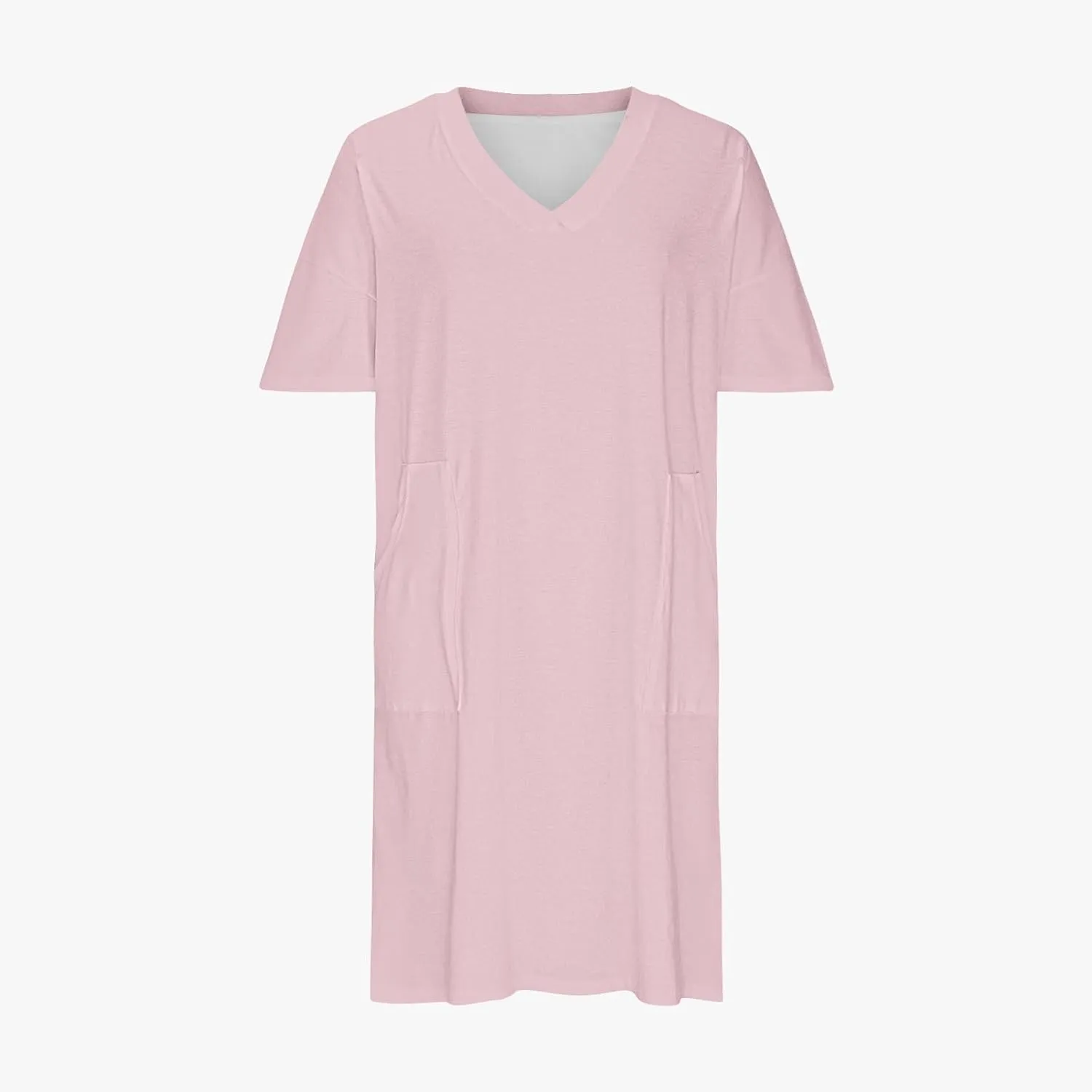 NaRHbrg Women's Plus Size Casual T-Shirt Dress Loose Fit V-Neck Short Sleeve Summer Midi Dresses Sundress with Pockets
