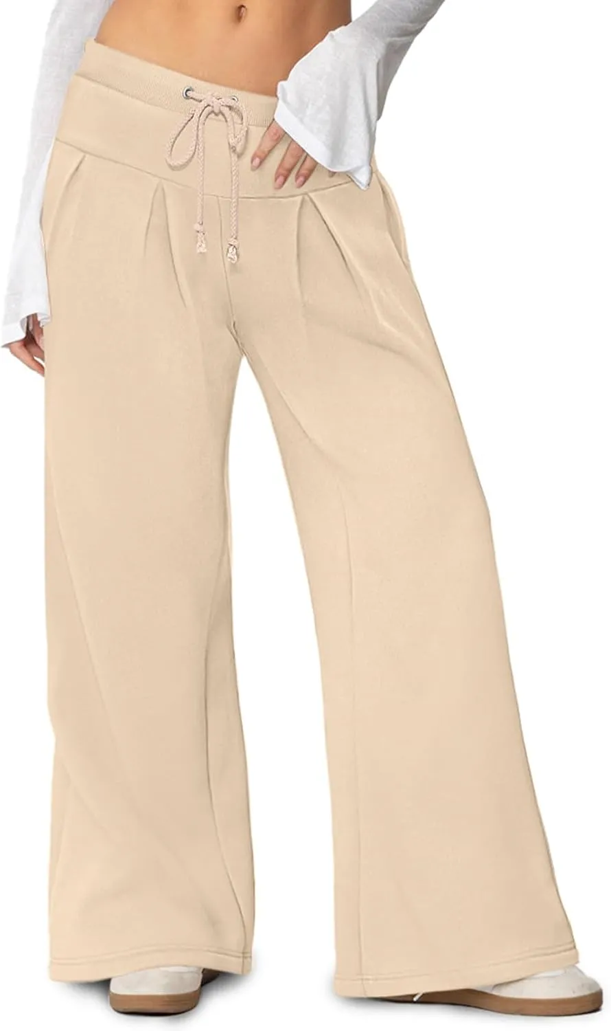 NIMIN Womens Wide Leg Sweatpants Pleated Drawstring High Waisted Baggy Palazzo Pull On Slouchy Pants with Pockets