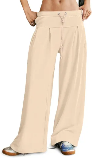 NIMIN Womens Wide Leg Sweatpants Pleated Drawstring High Waisted Baggy Palazzo Pull On Slouchy Pants with Pockets