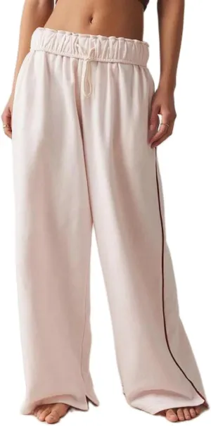 Nituyy Women Stripe Print Wide Leg Long Pants Casual Loose Drawstring Elastic Waist Pants High Rise Trousers with Pockets