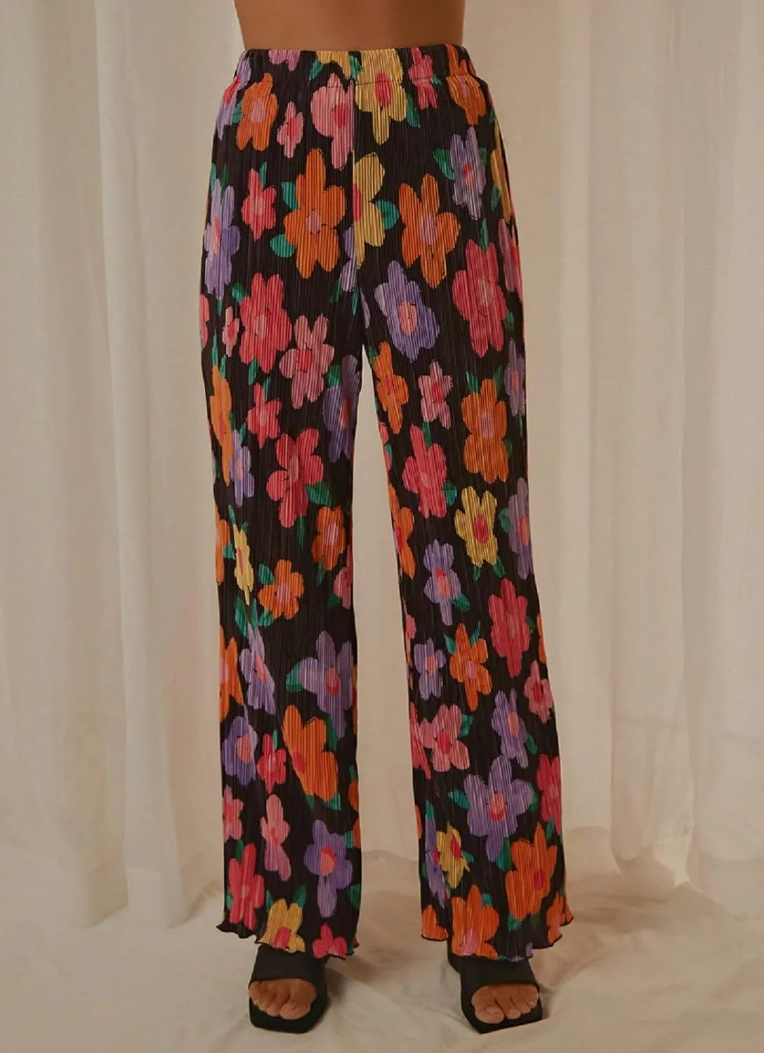 NUFIWI Women Y2K 2 Piece Pants Set Oversized Floral Printed Button Down Shirt High Waist Pants Outfits Summer Streetwear