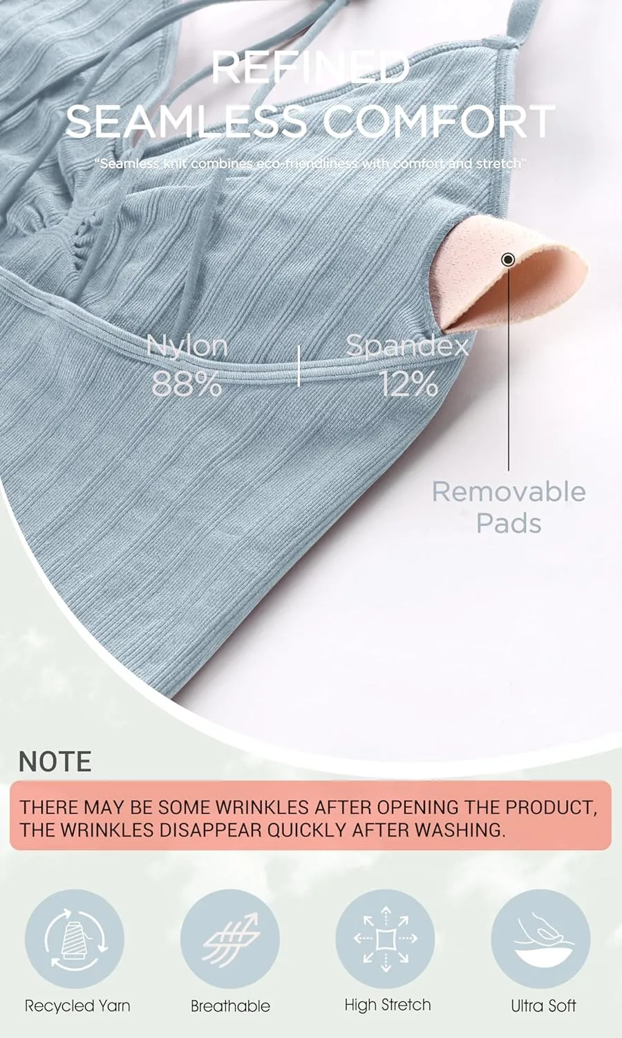 ODODOS Seamless Padded Sports Bra for Women Strappy Longline Wirefree Brami Ribbed Crop Tank Tops
