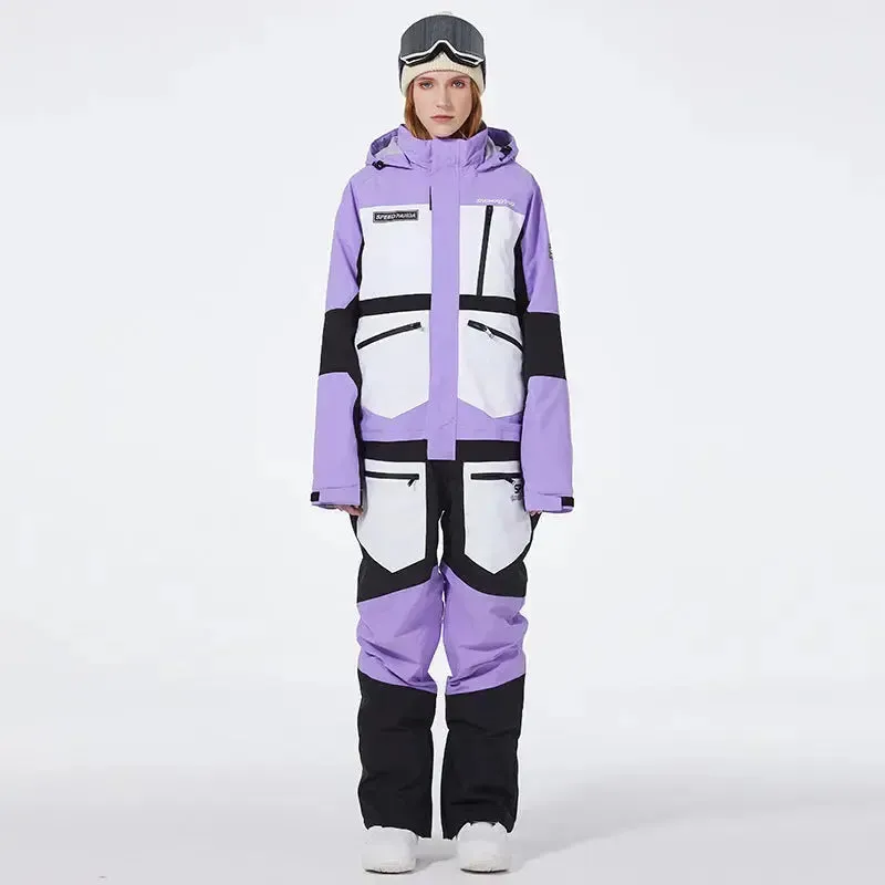 One-piece Ski Suit for Men & Women Patchwork Snowwear
