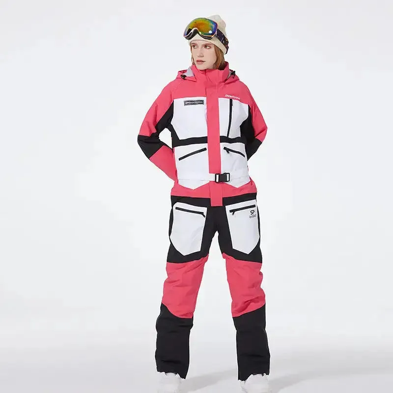 One-piece Ski Suit for Men & Women Patchwork Snowwear
