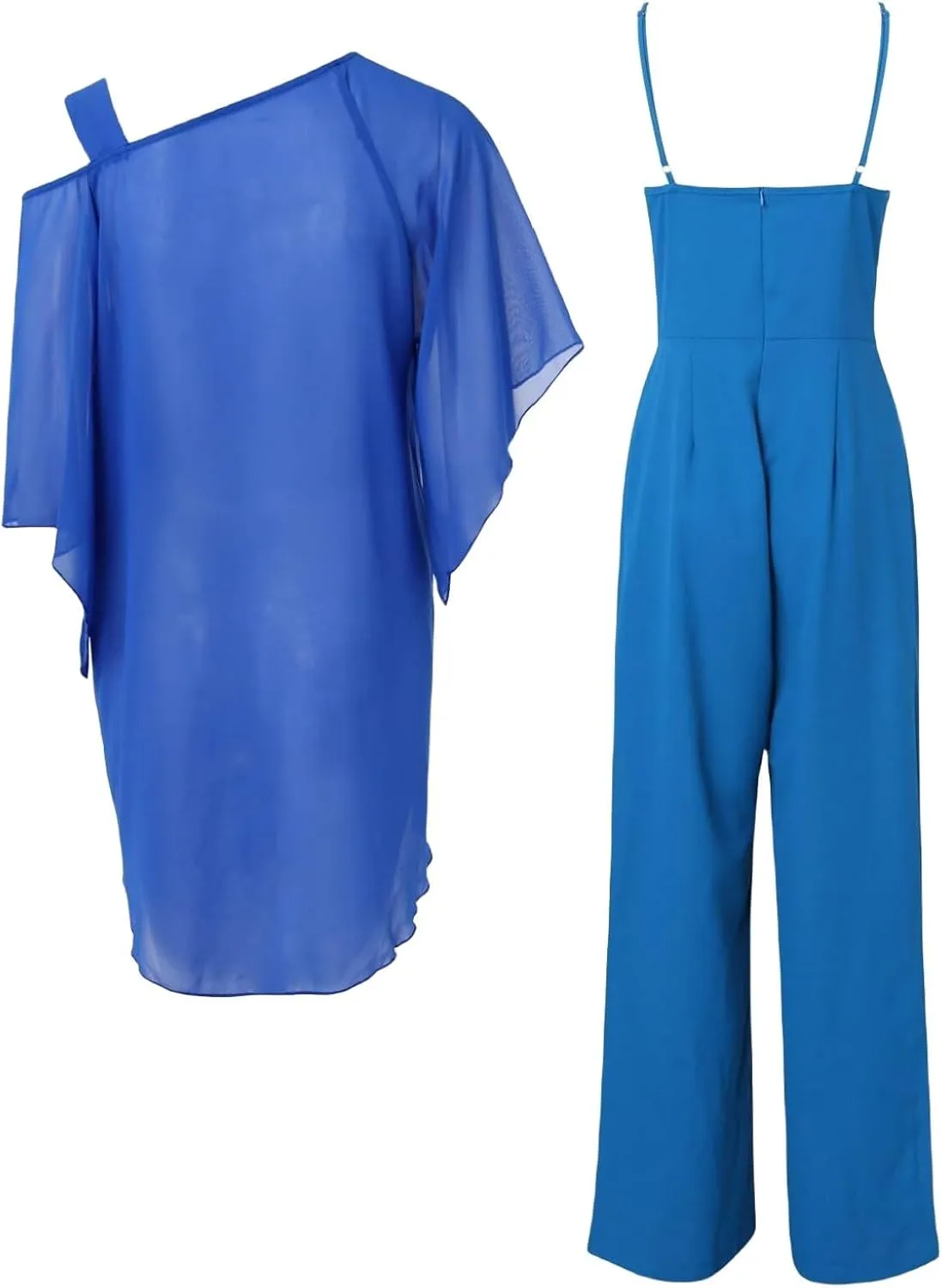 Pant Suits for Women Dressy Elegant 2 Piece Flowy Palazzo Pants and Top Set Elegant Chiffon Wedding Guest Pantsuits