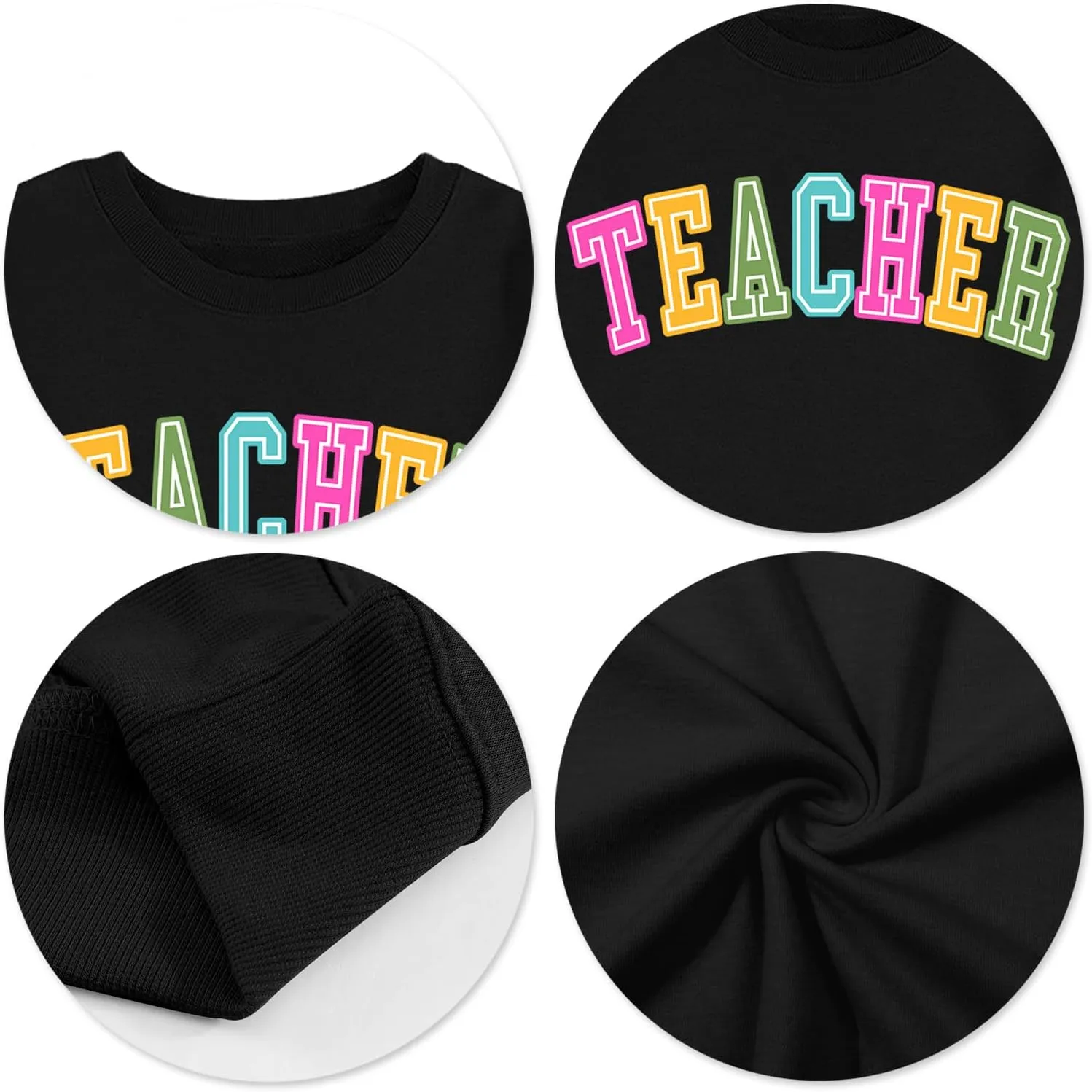 PECHAR Teacher Sweatshirt for Women: Colorful Teacher Crewneck Sweatshirt Teach Long Sleeve Pullover Shirt Tops