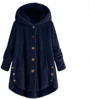 Plus Size Shearling Jacket For Women Plus Size Casual Loose Soft Sherpa Pullover Hoodie Button Down Hooded Pajama Tops