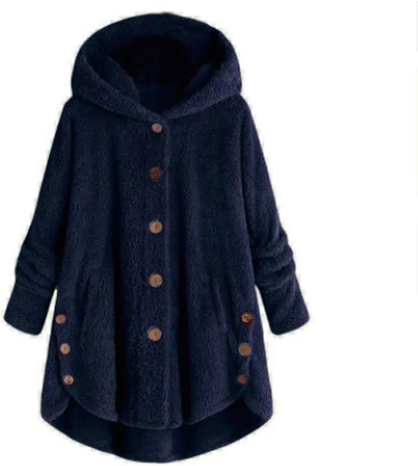 Plus Size Shearling Jacket For Women Plus Size Casual Loose Soft Sherpa Pullover Hoodie Button Down Hooded Pajama Tops