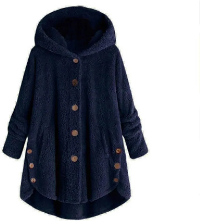 Plus Size Shearling Jacket For Women Plus Size Casual Loose Soft Sherpa Pullover Hoodie Button Down Hooded Pajama Tops
