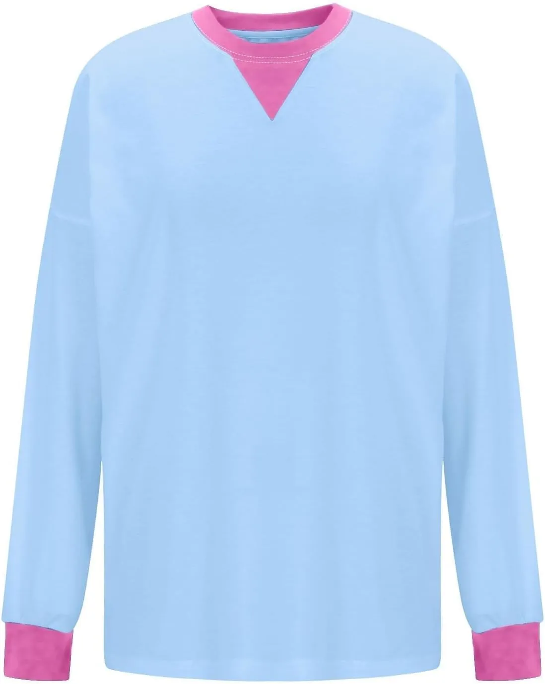 Plus Size Tops for Women Casual Long Sleeve Hoodie Round Neck Color Block Sweatshirts Daily Trendy Pullover Top