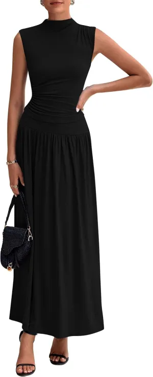PRETTYGARDEN Womens Skirt Sets 2025 Summer Ruched Tank Tops Ruffle Maxi Skirts Wedding Guest Matching 2 Piece Outfits